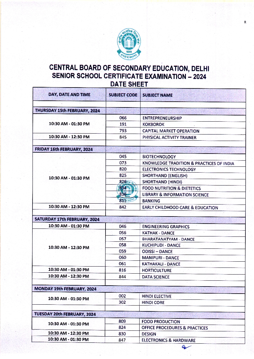 CBSE Class 10, 12 Revised Date Sheet 2024 released at cbse.gov.in ...