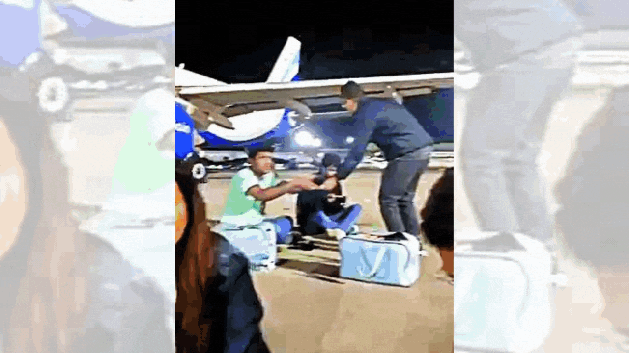 Flyers use airport apron for dining