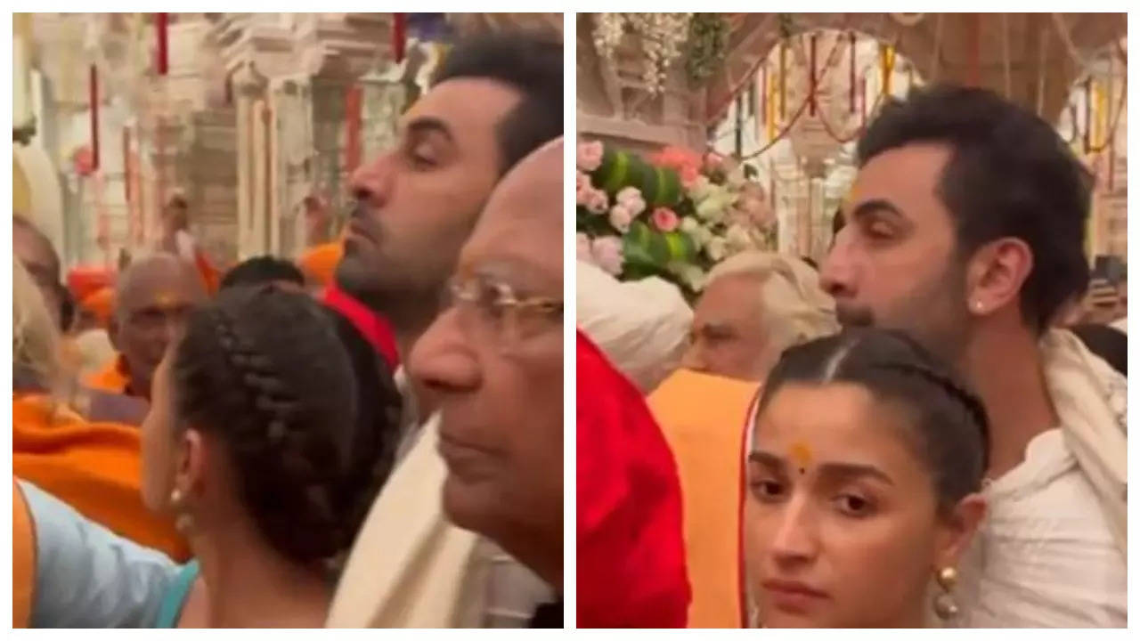 Ranbir protects Alia as they get pushed in queue