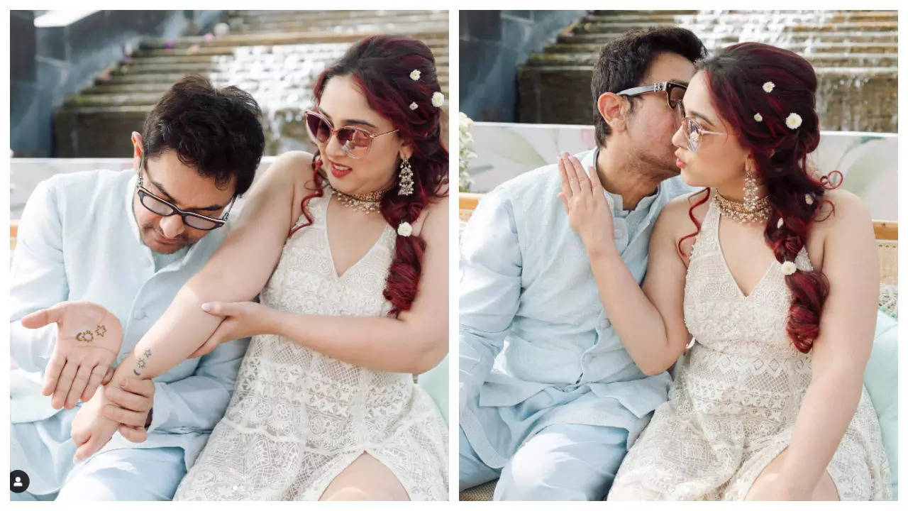 Aamir Khan matches his mehendi with Ira Khan’s tattoo at her wedding ceremony with Nupur Shikhare; Krishna Shroff, Zayn Marie REACT – See pictures |