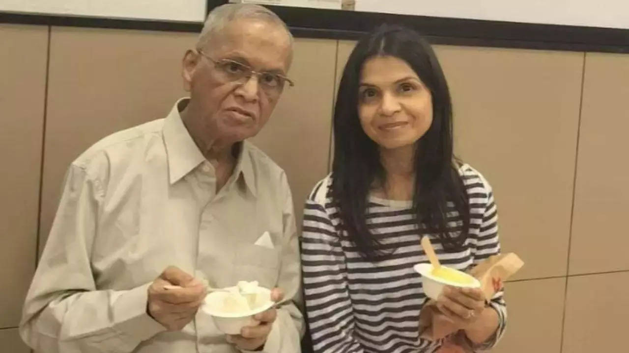 Infosys co-founder Narayana Murthy pictured with his daughter, Akshata Murty, at an ice cream store in Bengaluru. (Photo/ Agencies)