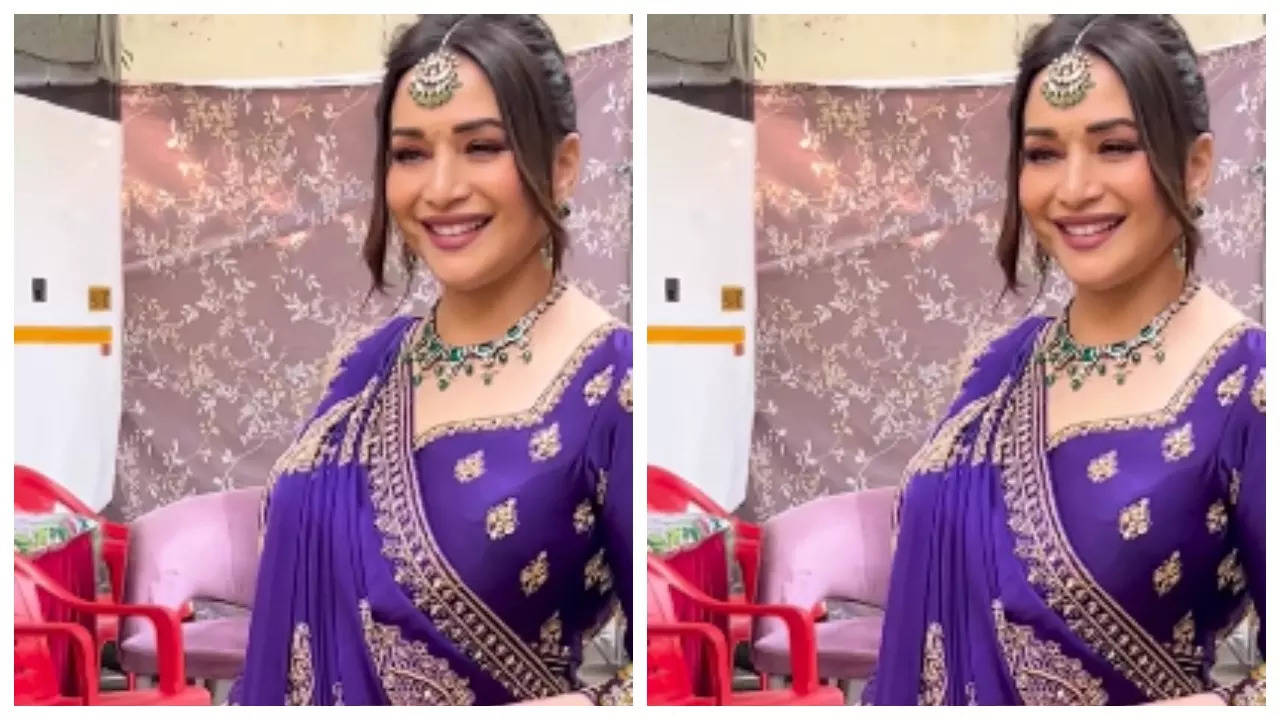 Madhuri Dixit Nene Recreates Iconic Look from ‘Hum Aapke Hain Koun’ in Purple Saree | – Times of India