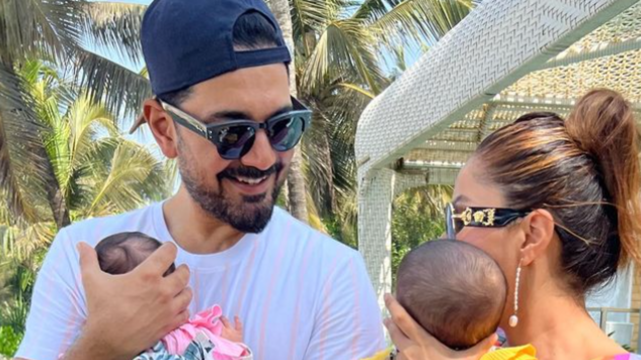 Rubina Dilaik and Abhinav Shukla share adorable clicks of their twin daughters Jeeva and Edhaa as they turn 3 months old