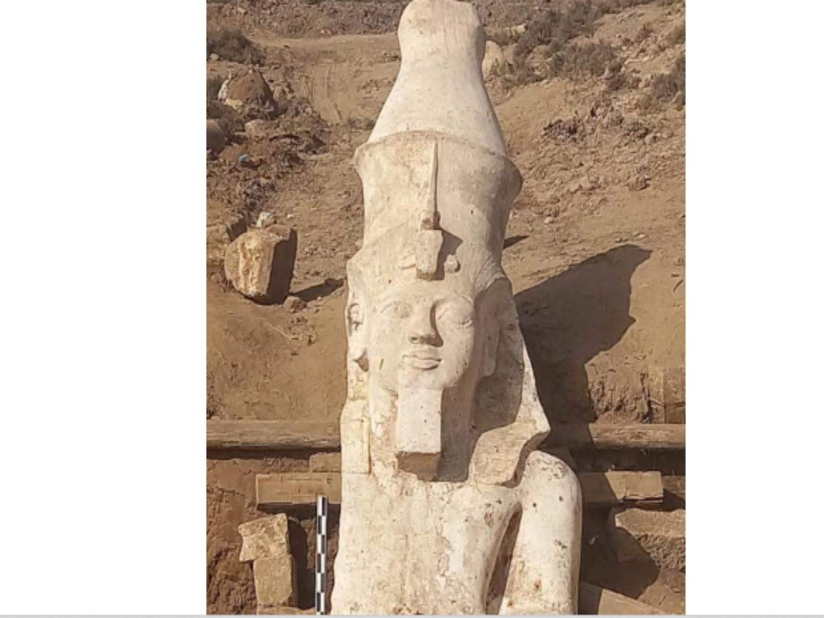 Archaeologists discover missing top half of giant Ramesses II statue, solving century-old puzzle