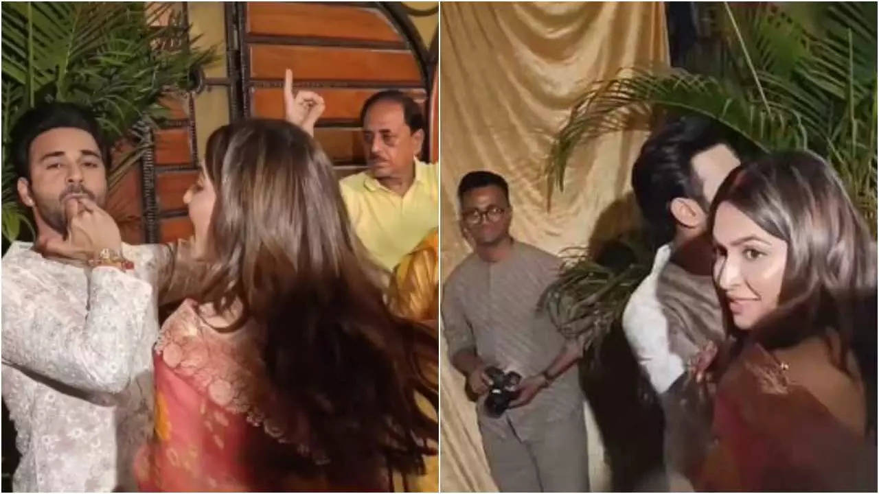Newlyweds Pulkit Samrat and Kriti Kharbanda return to Mumbai, dance to dhol beats throughout graha pravesh | Hindi Film Information