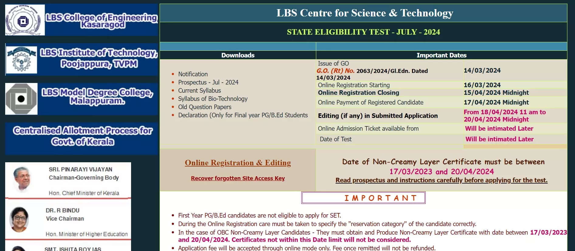 Kerala SET July 2024 registration begins at lbsedp.lbscentre.in, direct link here