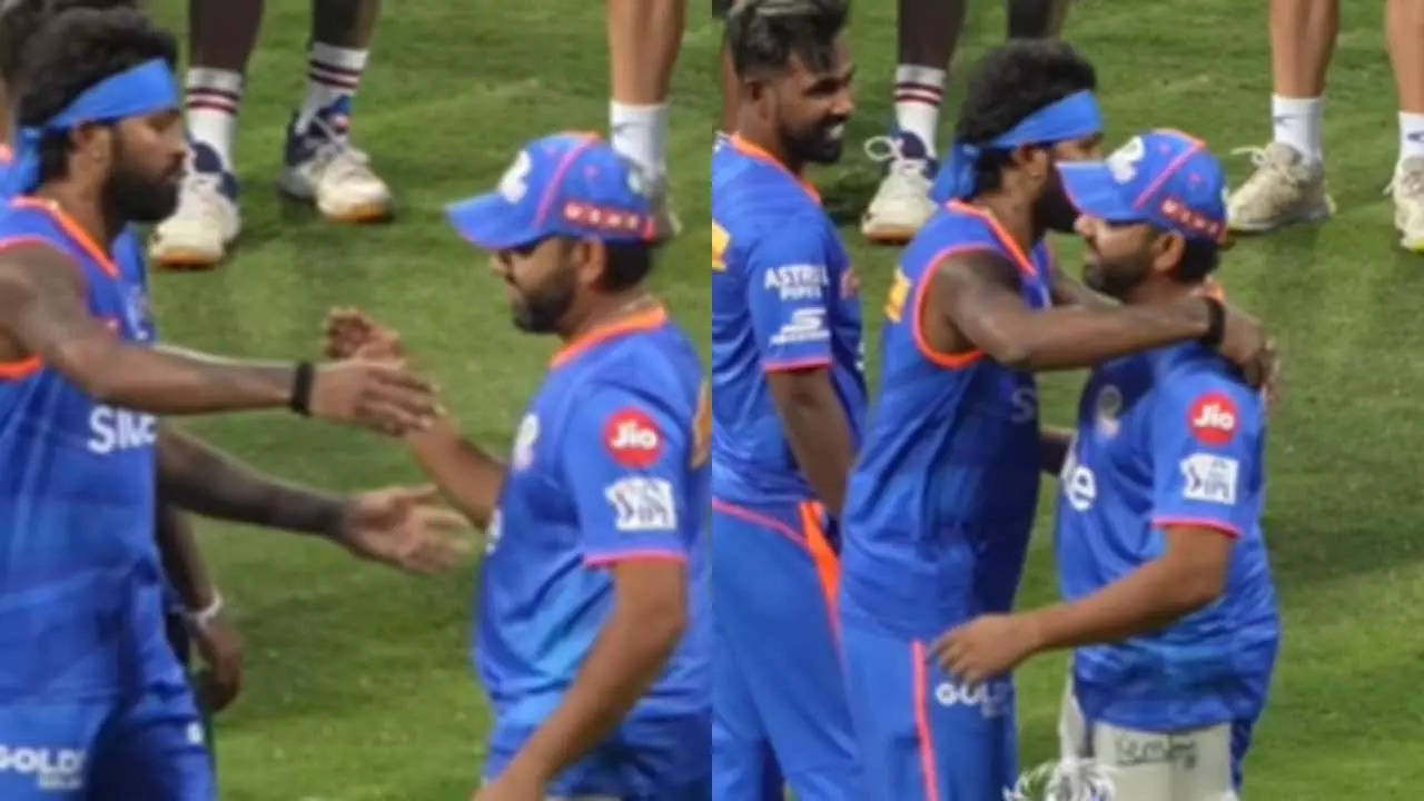 Rohit, Pandya hug each other, chat at MI camp