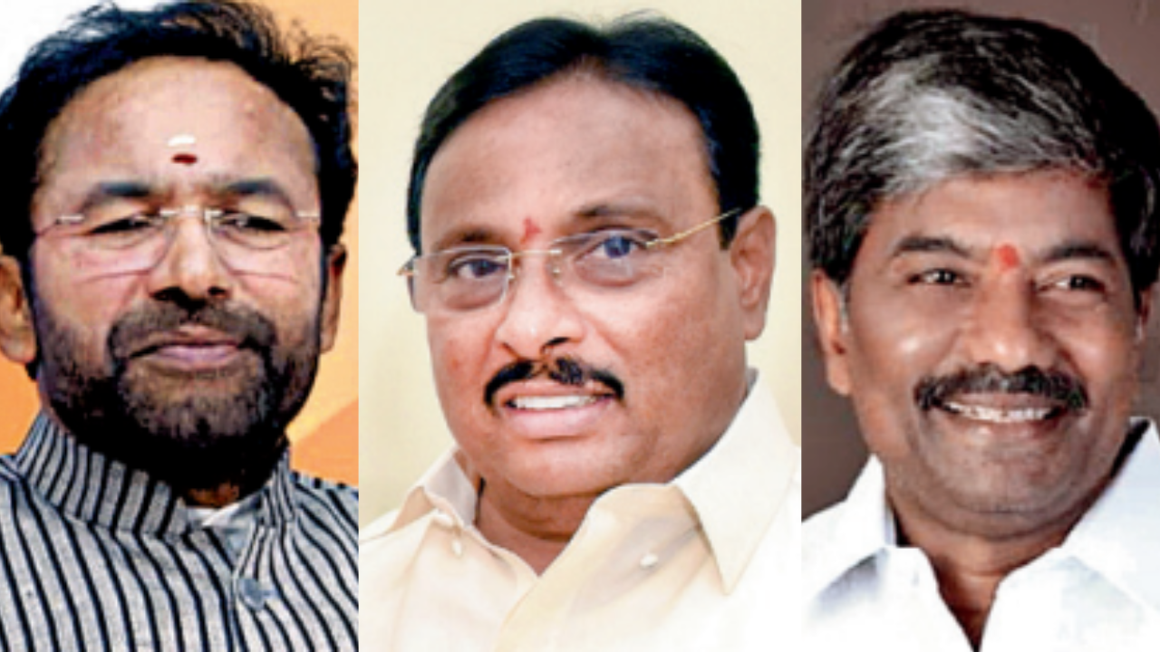 G Kishan Reddy (BJP) Danam Nagender (Cong) T Padma Rao (BRS)(left to Right)