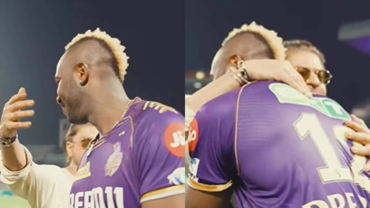 Watch: SRK embraces Russell with a warm hug during victory lap