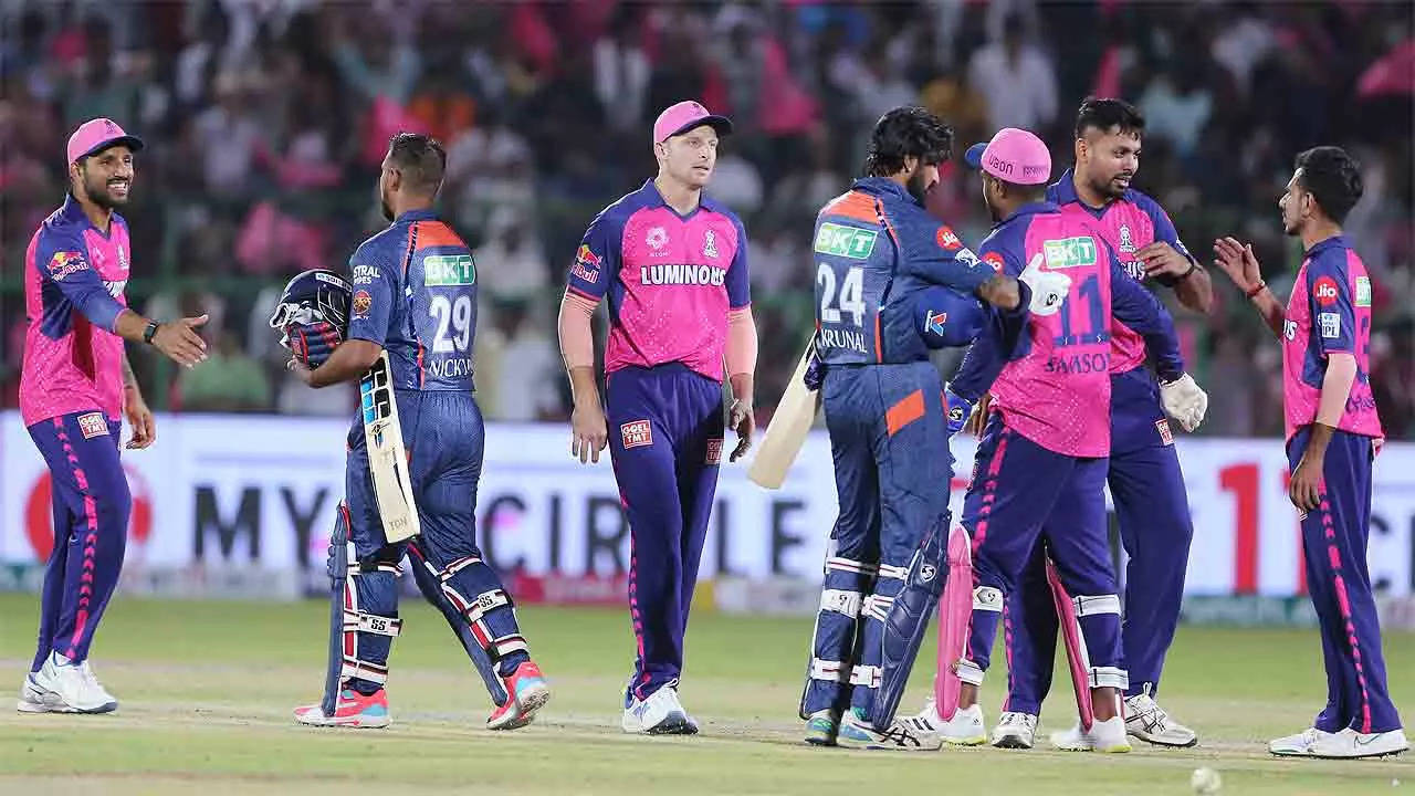 Rajasthan Royals and Lucknow Super Giants cricketers after their match. (ANI Photo) 