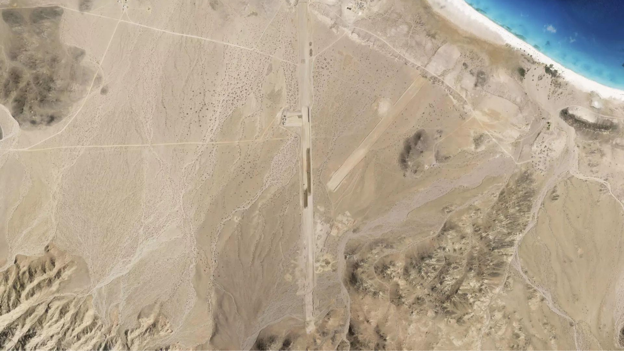 This satellite photo captured by Planet Labs PBC shows the construction of an airstrip on Abd al-Kuri Island, Yemen, March 11, 2024. (Photo/AP)