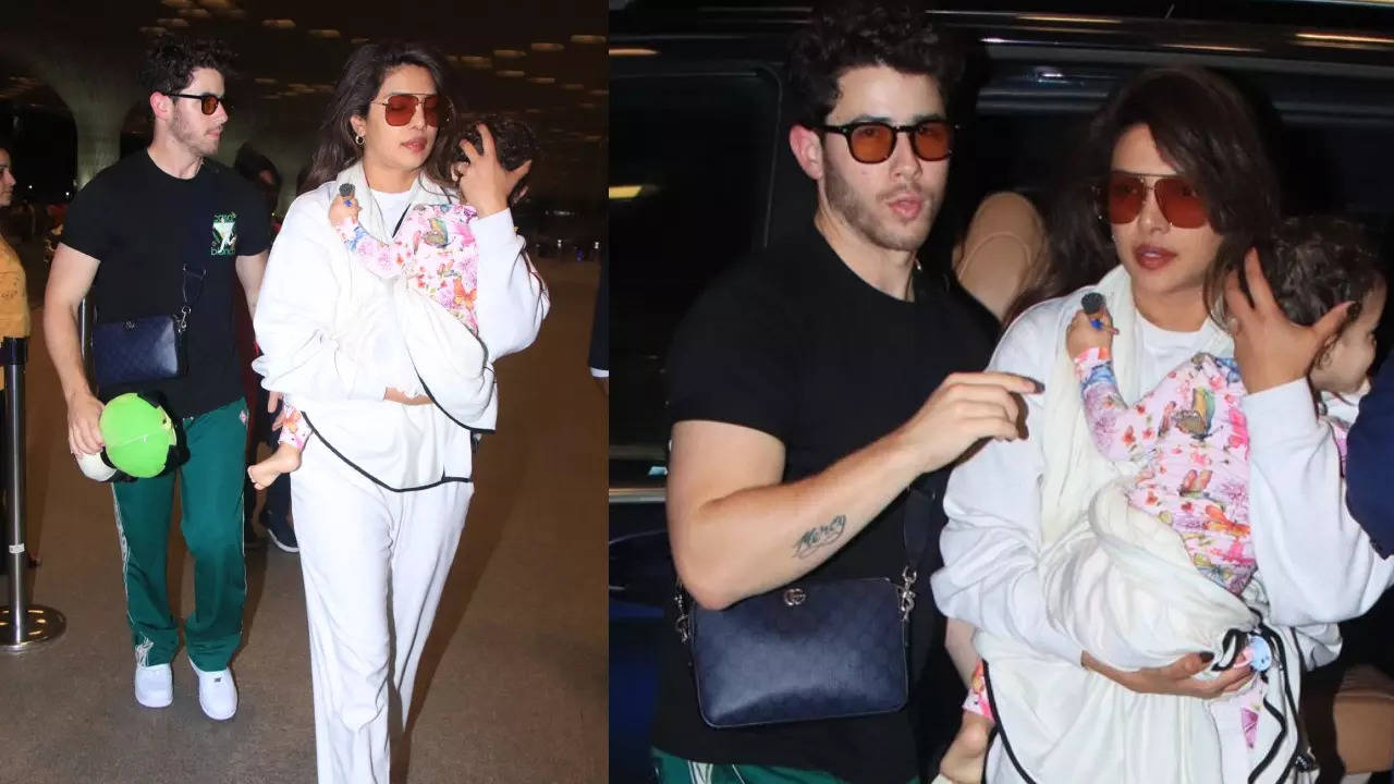 Nick Jonas asks paps to speak softly as Priyanka Chopra holds Malti Marie, the household arrives at Mumbai airport to return to the US – WATCH video | Hindi Film Information
