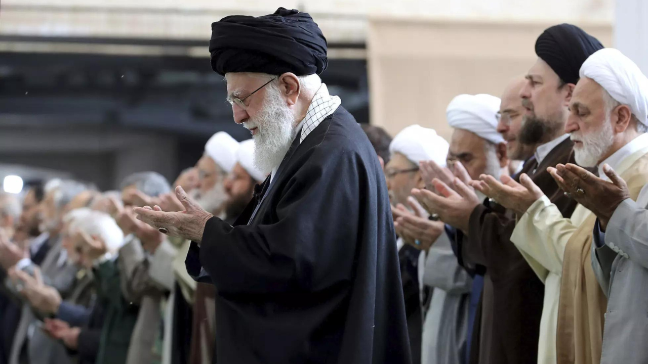 Iran's Supreme Leader Ayatollah Ali Khamenei leads Eid al-Fitr prayer marking the end of the Muslims holy fasting month of Ramadan, in Tehran, Iran, Wednesday, April 10, 2024.(Photo/AP)