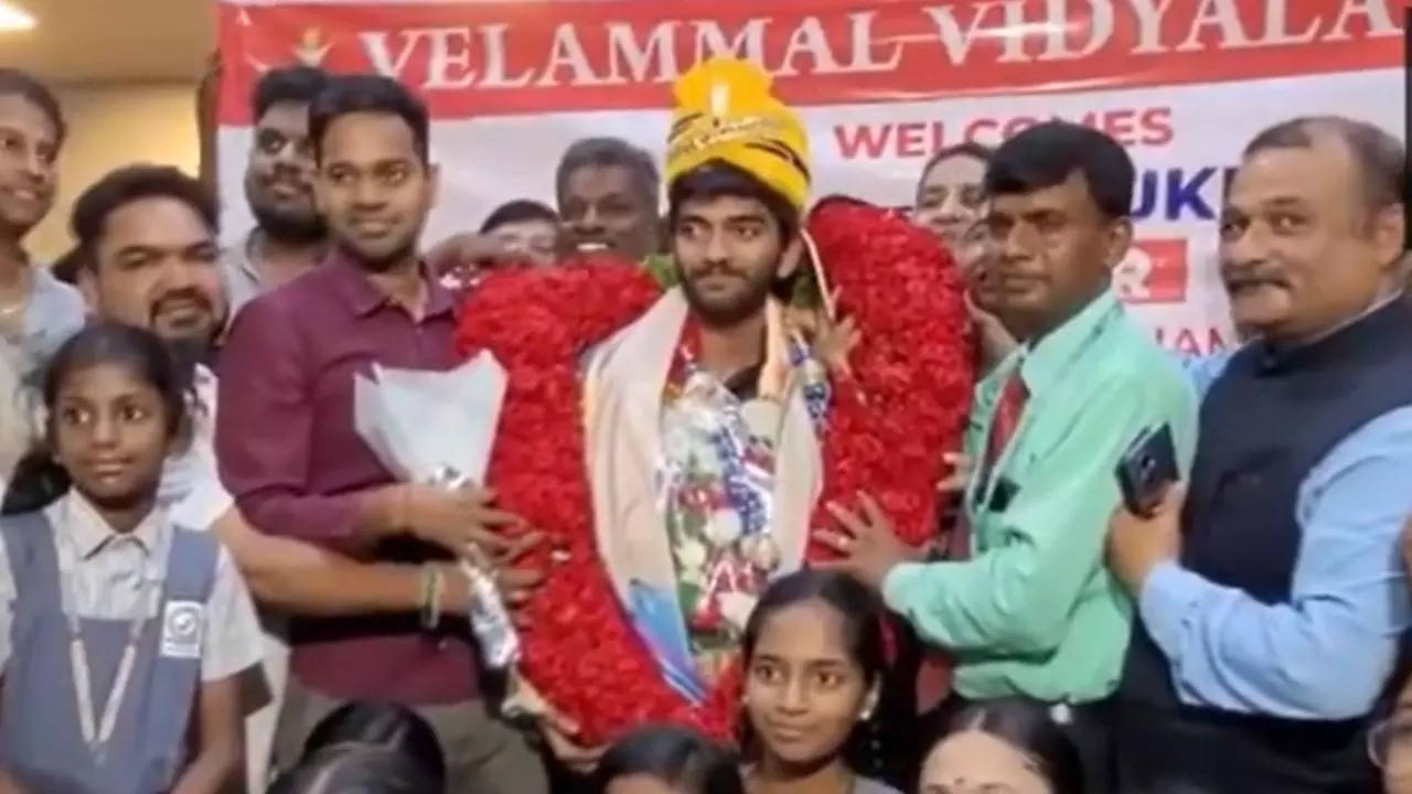Watch: D Gukesh receives hero's welcome at Chennai airport