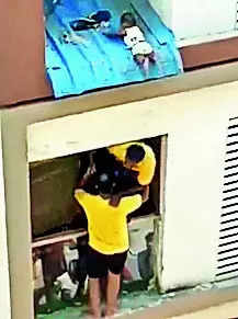 Child slips out of mom's hands from 4th floor balcony, rescued by residents in Chennai