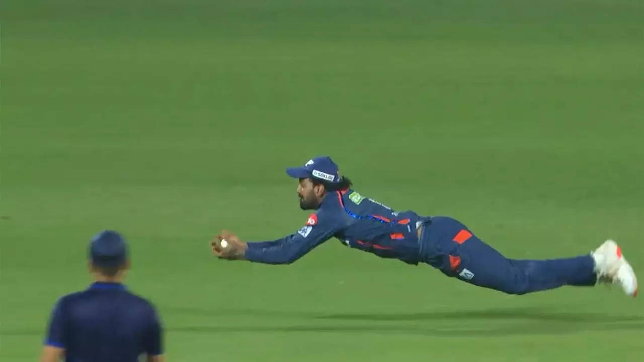 Watch: KL Rahul takes a fine diving catch to send Shai Hope back