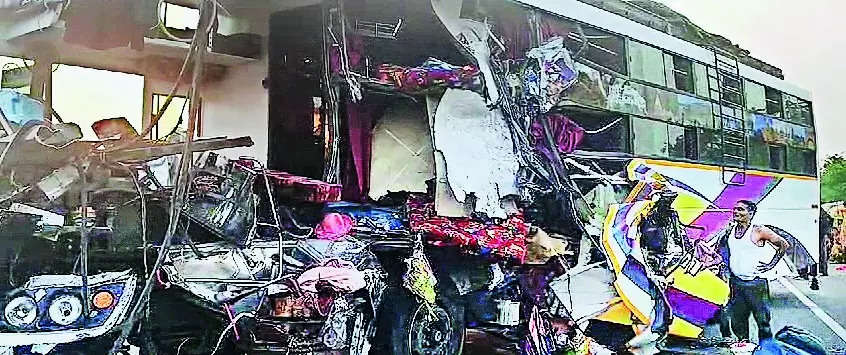 Bus crashes into parked truck; 2 killed, 12 injured