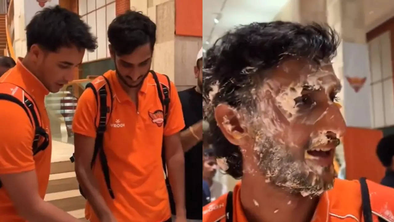 Watch: Cake-smeared Shahbaz leads celebrations in SRH camp