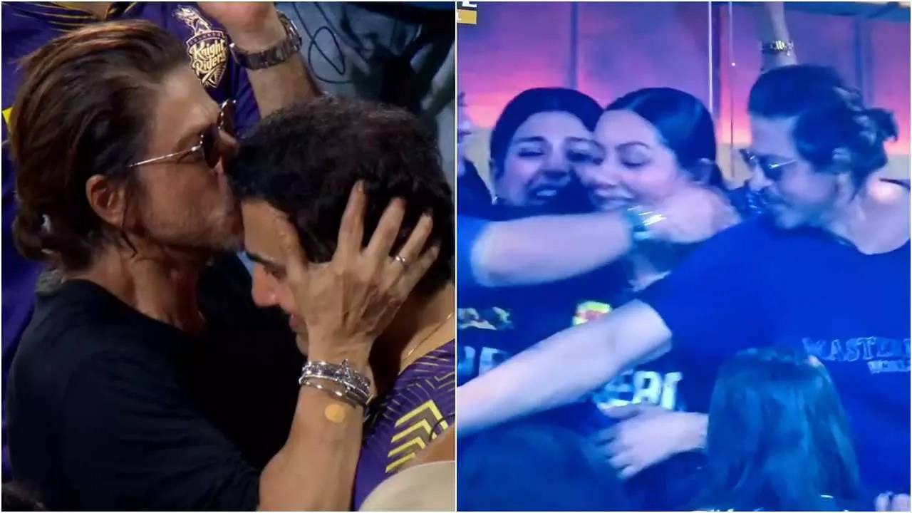 SRK kisses Gauri, Gautam as KKR lifts IPL trophy