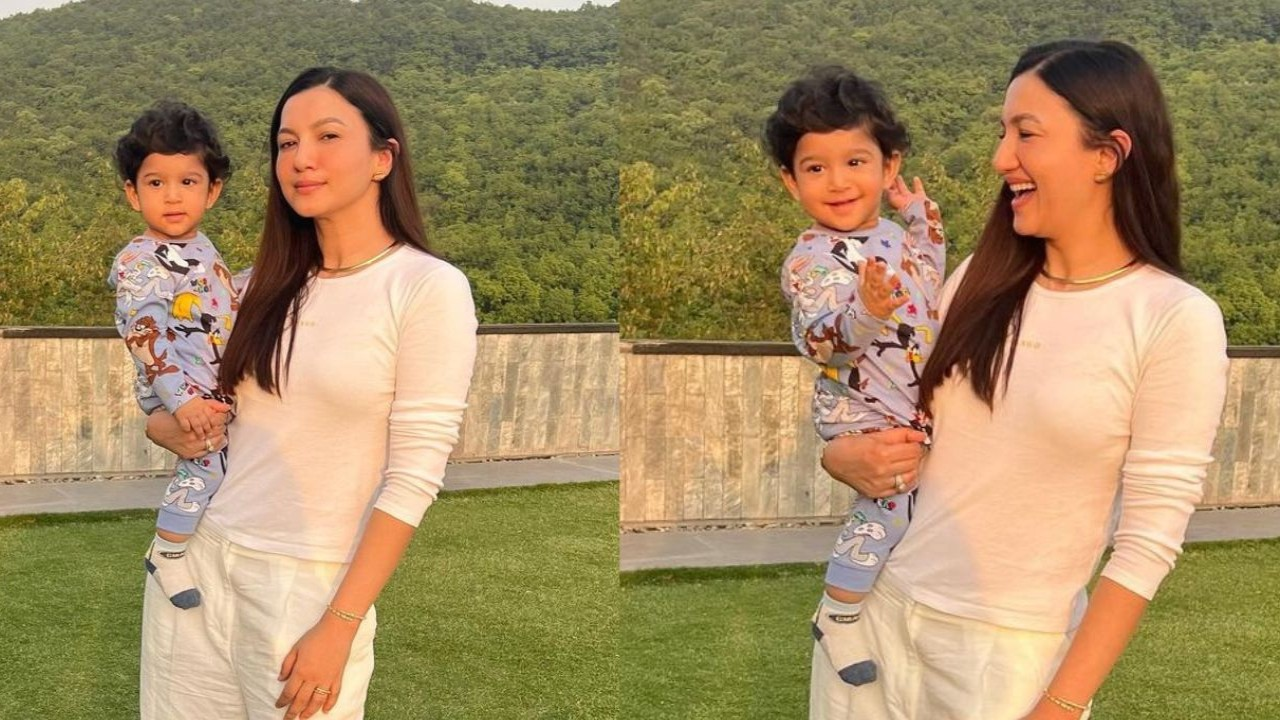 Gauahar Khan asks paps not to shout and startle son Zehaan as they pose together
