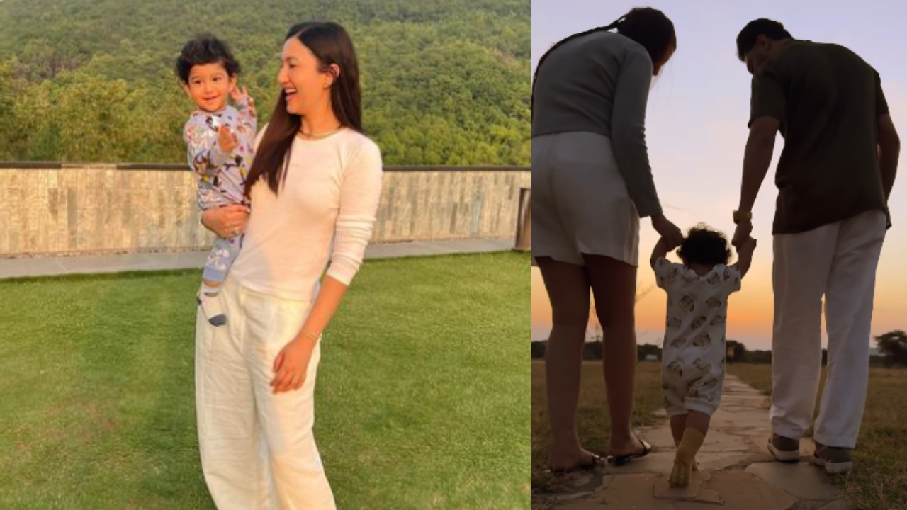 Gauahar Khan and Zaid Darbar share a glimpse of their little munchkin Zehaan tiptoeing his first baby steps