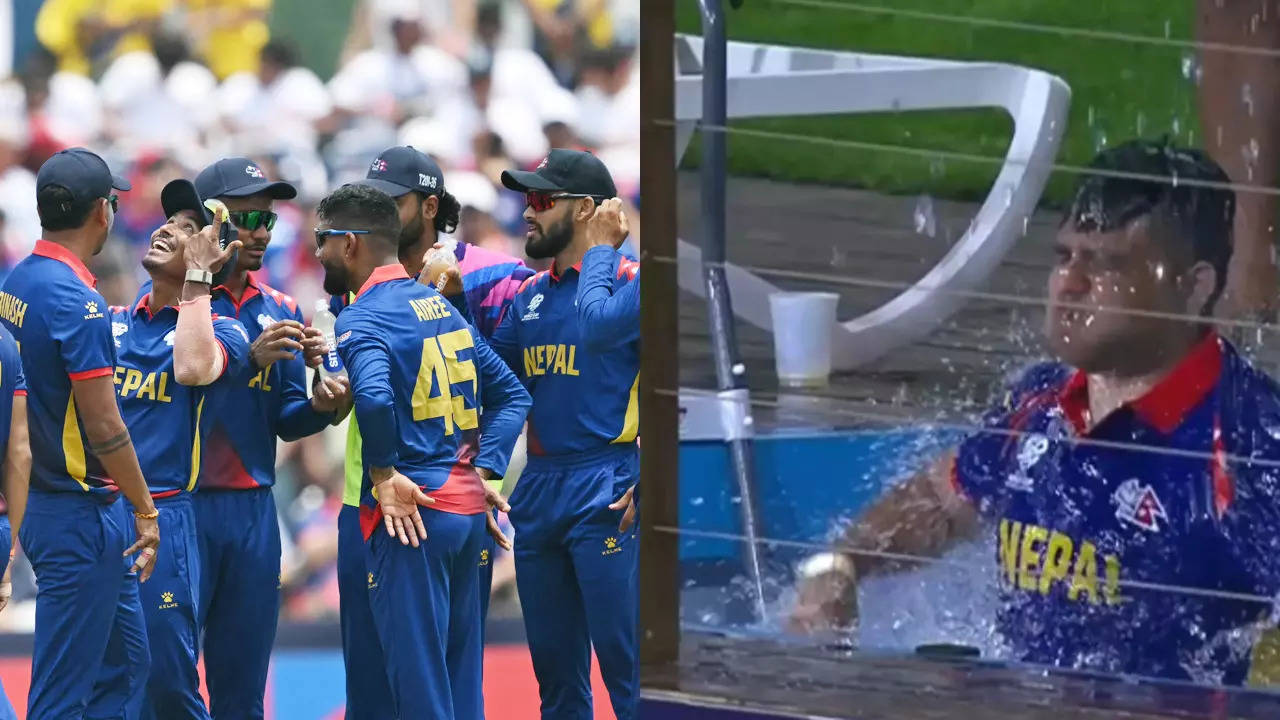 Watch: Nepal fan jumps into stadium's swimming pool