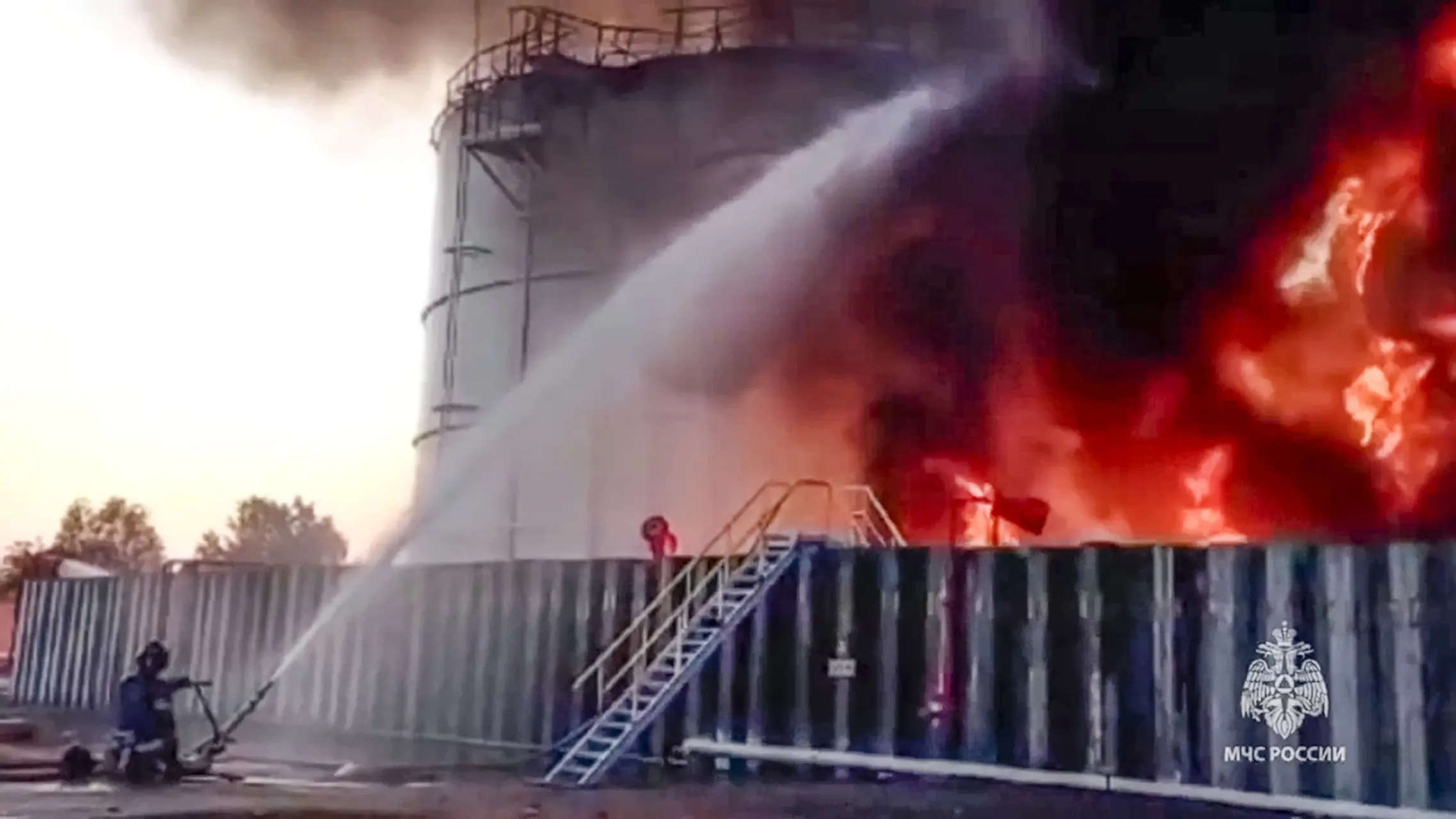 Ukraine claims its drones hit a Russian oil facility, sparking a huge blaze