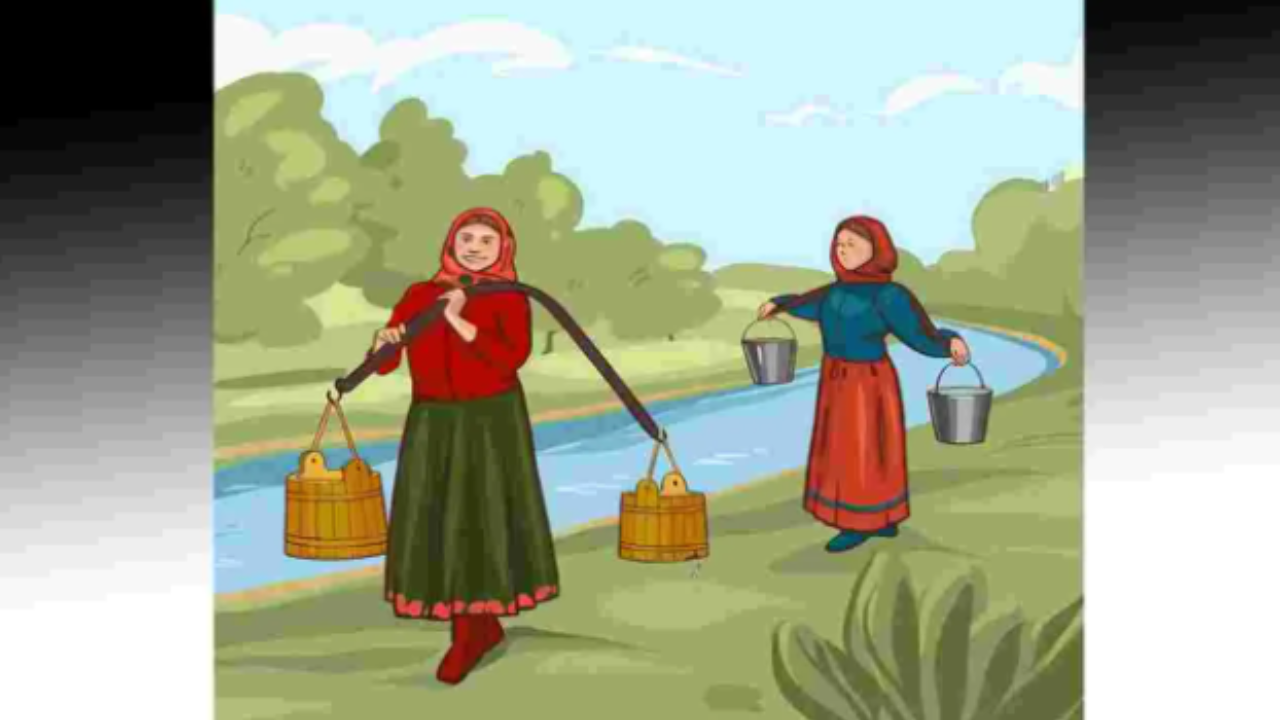 Can you say which one of these two women is carrying more water?