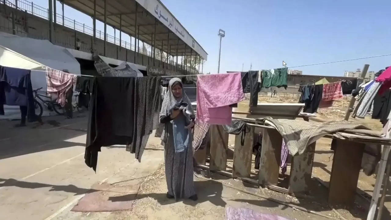 Gaza's biggest soccer stadium is now a shelter for thousands of displaced Palestinians