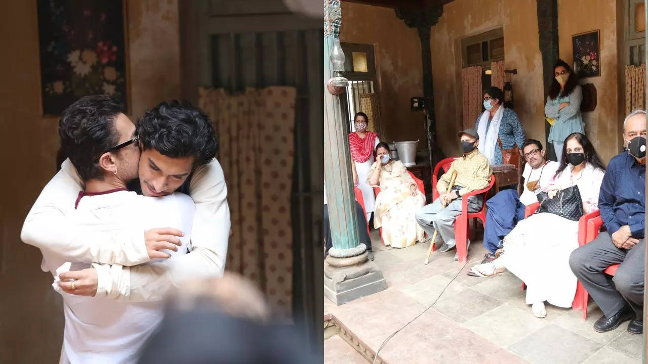 Aamir Khan and Reena Dutta visit Junaid Khan on 'Maharaj' set, Aamir closely monitors his son's acting in BTS photos | Hindi Movie News Filmymeet