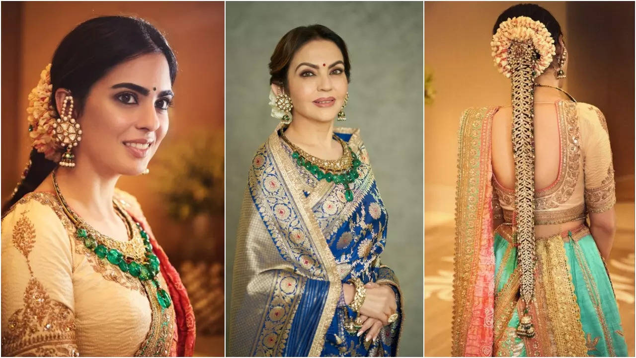 Isha Ambani re-wears mom Nita's polki and emerald drop neckpiece with an exquisite diamond choti for Anant Ambani and Radhika Merchant's garba night | Hindi Movie News Filmymeet