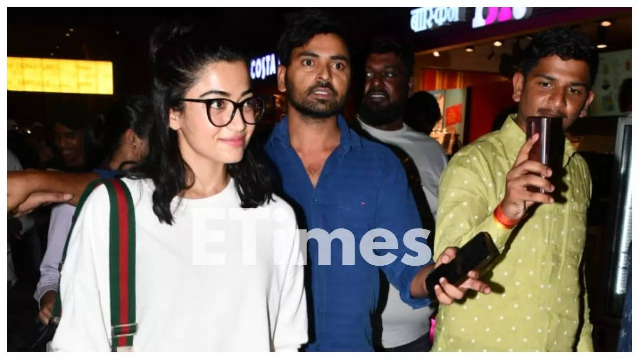 Rashmika mobbed by fans at airport: Pics