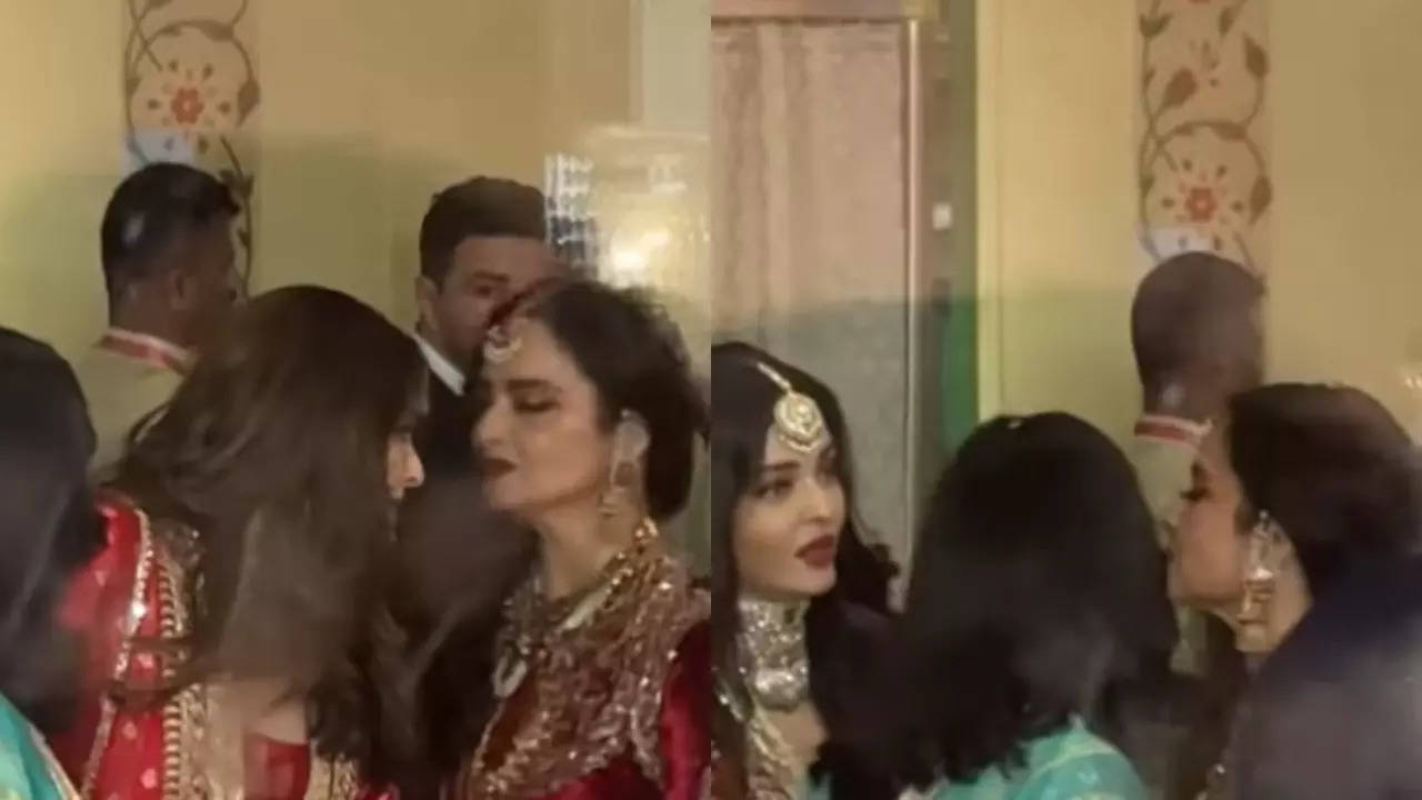 Anant Ambani and Radhika Merchant wedding: Aishwarya Rai Bachchan, daughter Aaradhya and Rekha greet each other with warm hugs and kisses | Hindi Movie News Filmymeet