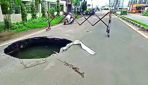 Damaged drainage line causes cave-in on city road