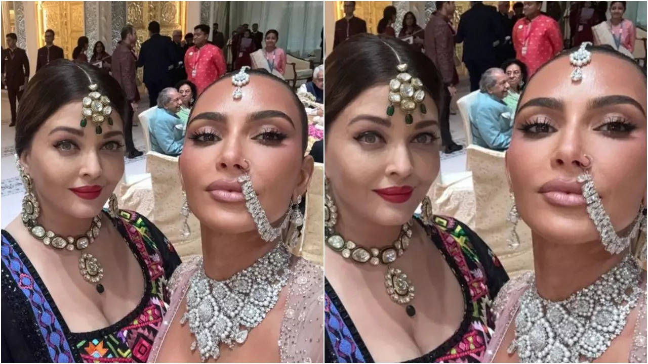 Kim Kardashian calls Aishwarya Rai Bachchan 'Queen' as they pose for a selfie at Anant Ambani and Radhika Merchant's Shubh Aashirwad ceremony | Hindi Movie News Filmymeet