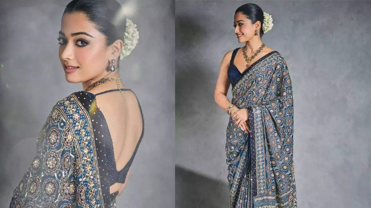 Rashmika Mandanna wore a stunning Rs 1.28 lakh ajrakh saree for Anant Ambani-Radhika Merchant's Shubh Aashirwad ceremony | Hindi Movie News Filmymeet