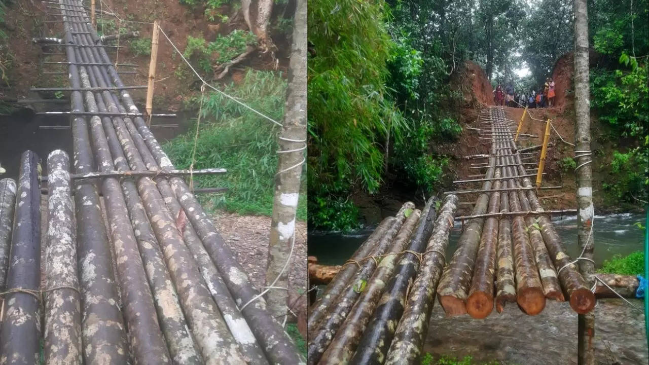 Dakshina Kannada village kids forced to cross swollen stream on makeshift bridge