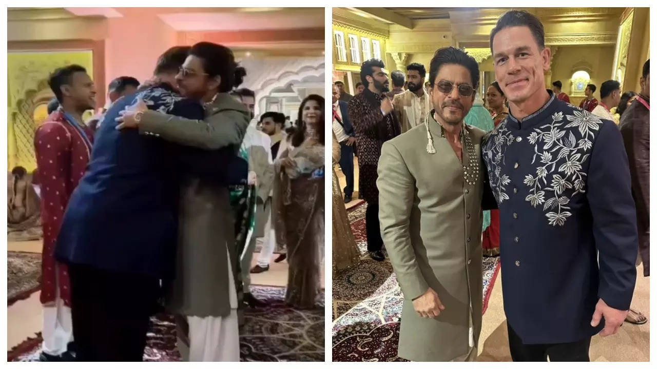 John Cena and Shah Rukh Khan hug it out in BTS clip from Anant Ambani and Radhika Merchant's wedding - WATCH | Filmymeet