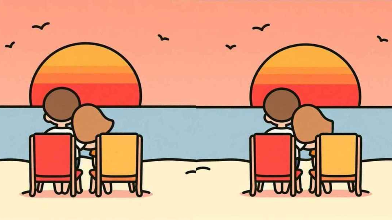 Optical Illusion: Find 3 differences between the couple watching sunset