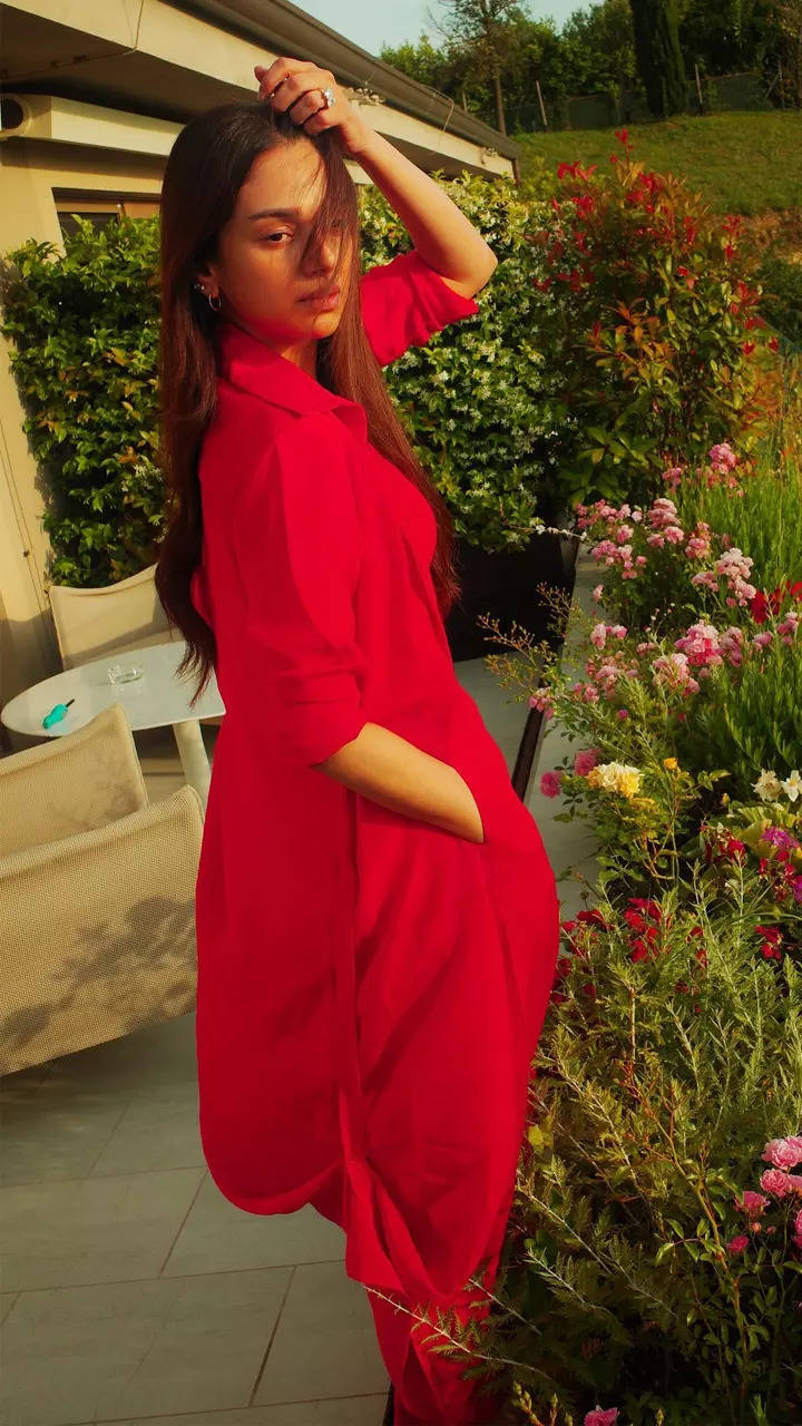 Aditi Rao Hydari paints the town red in an elegant crimson red co-ord set Filmymeet