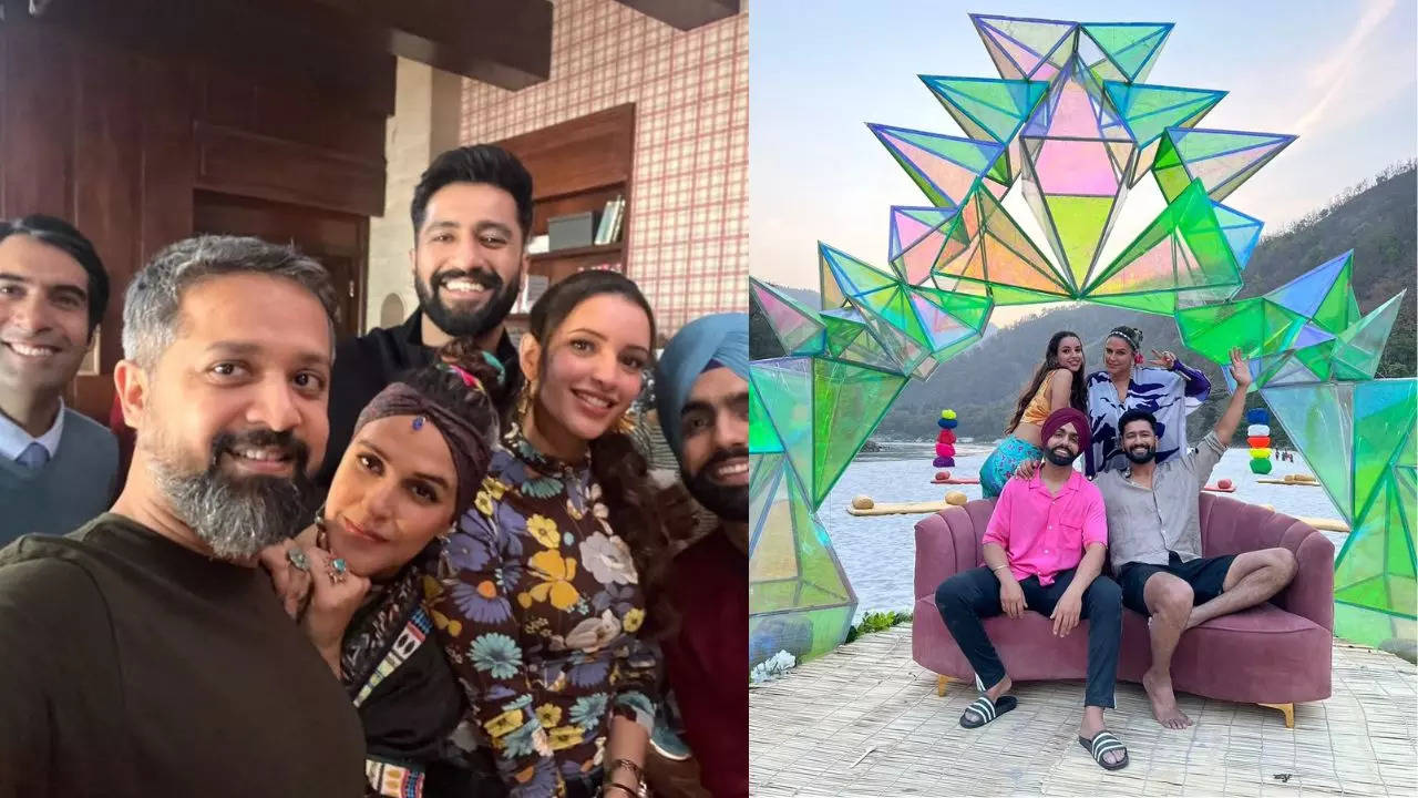 Neha Dhupia shares BTS moments with Vicky Kaushal, Triptii Dimri, and Ammy Virk from the sets of ‘Bad Newz’ | Hindi Movie News