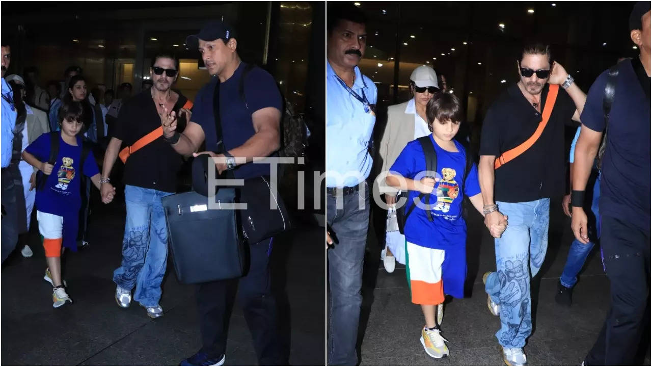 SRK returns home from UK with AbRam, Gauri