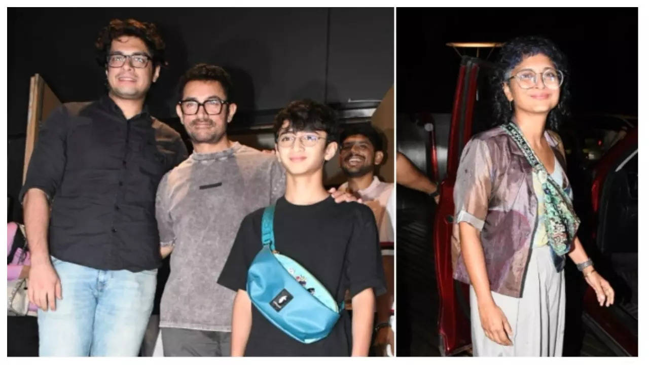 Aamir Khan steps out with sons Junaid and Azad, Kiran Rao joins them too: video inside | Hindi Movie News