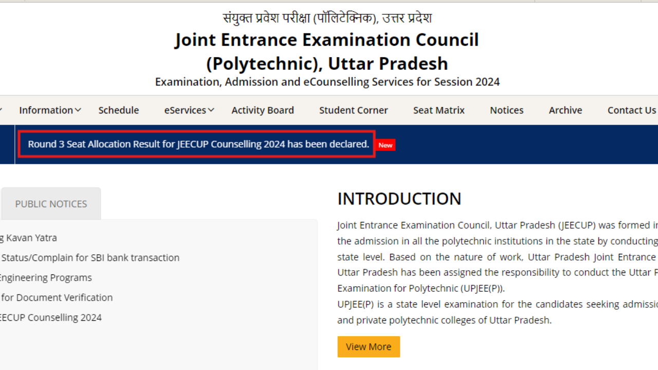 JEECUP Counselling 2024 Round 3 seat allotment result declared: Check direct link here