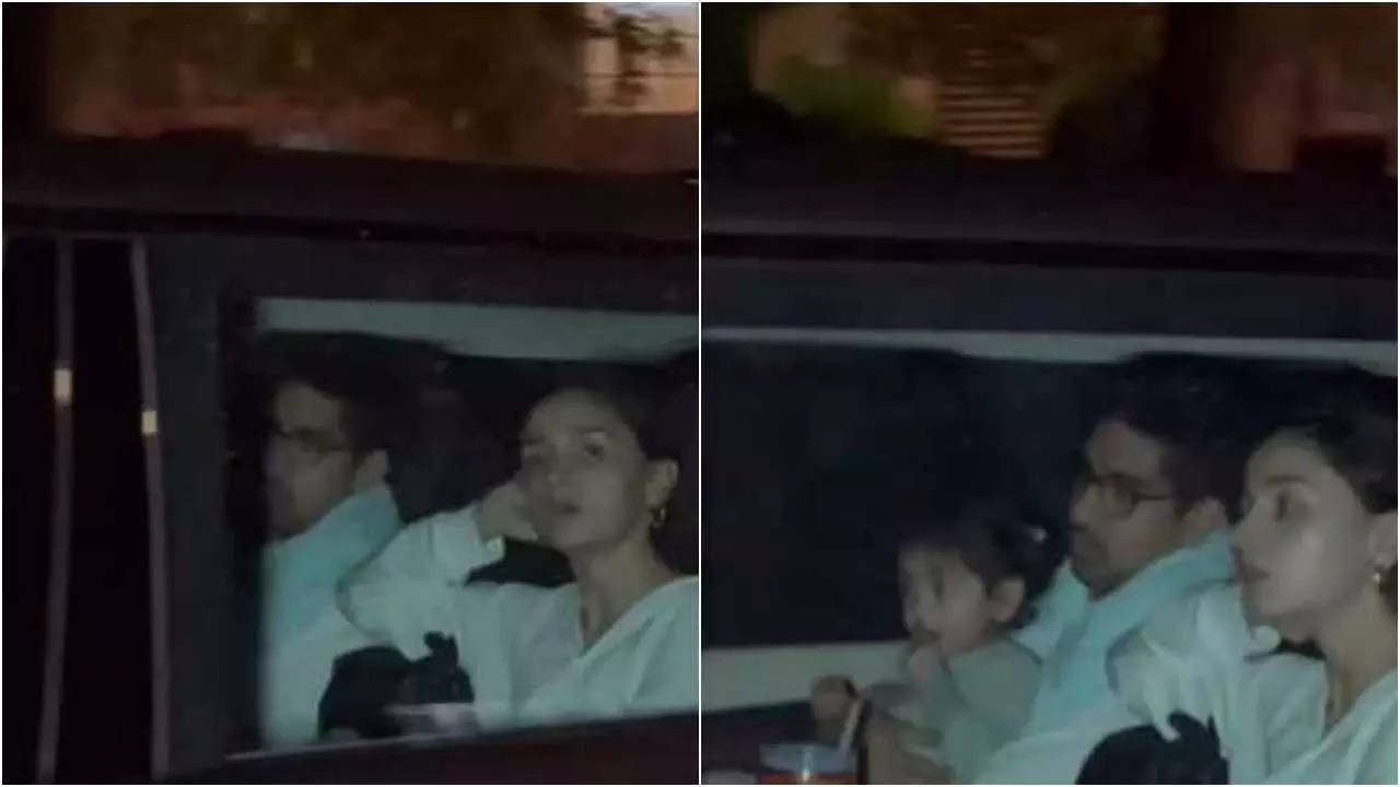 Raha enjoys a car ride out with Alia and Ayan