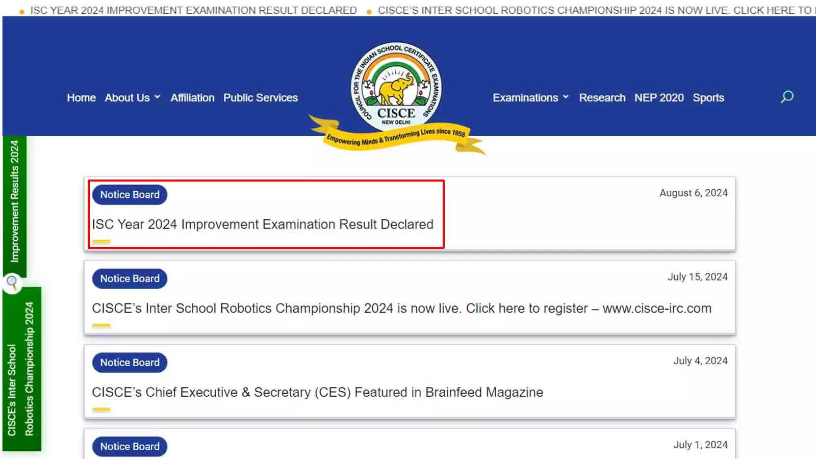 CISCE ISC Improvement Results 2024 Announced at cisce.org: Direct Link