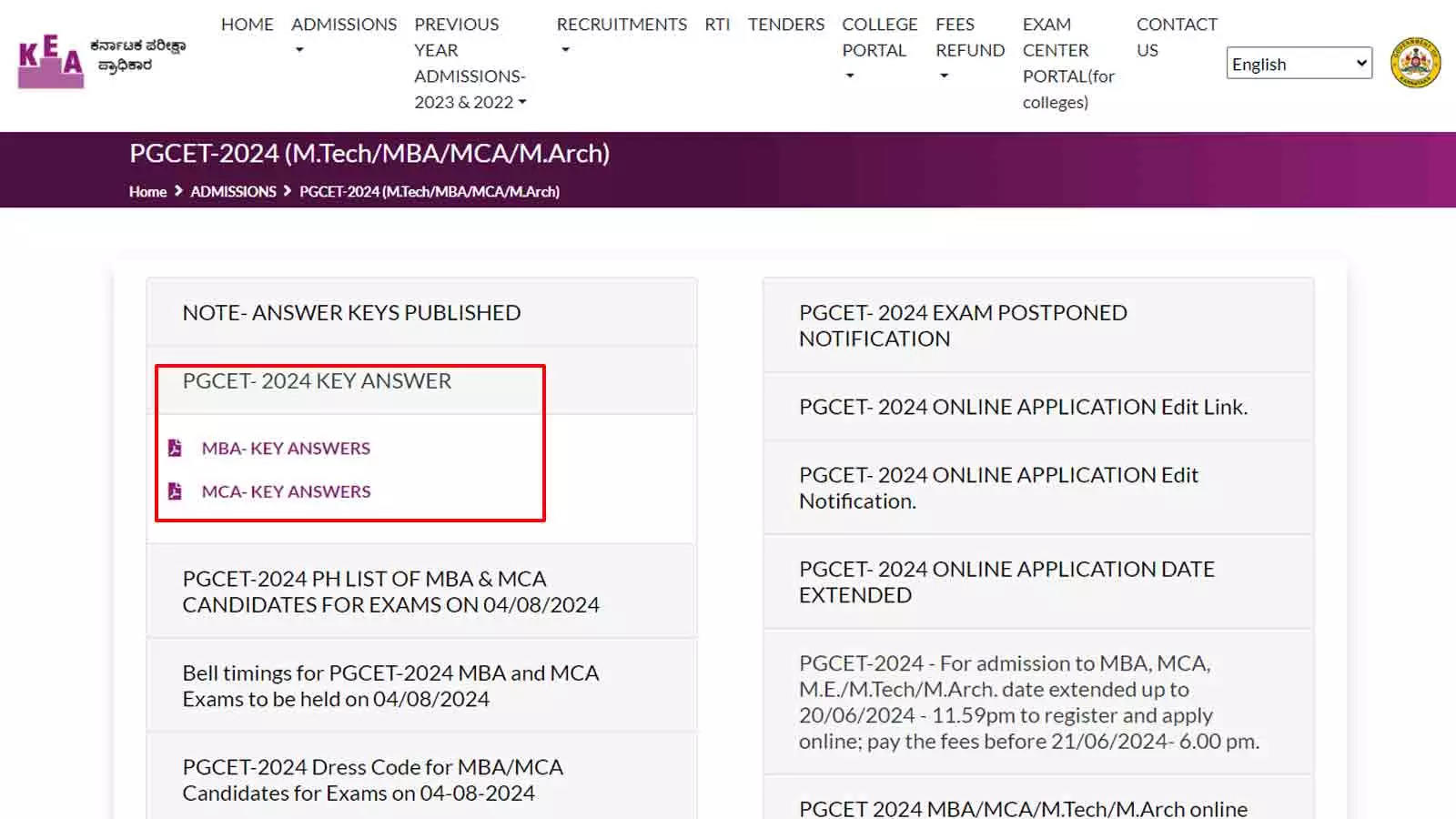 Karnataka PGCET 2024 Answer Keys Released on kea.kar.nic.in; Download Here