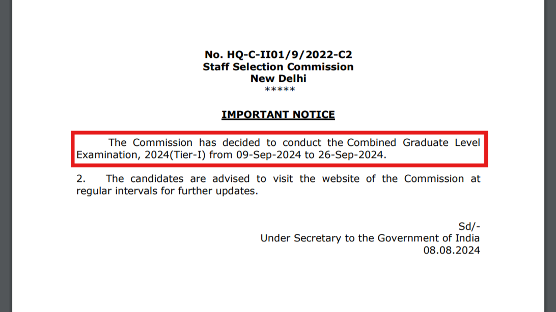 SSC CGL 2024 Tier 1 Exam date announced, admit cards expected in September first week: Check exam pattern, qualifying marks