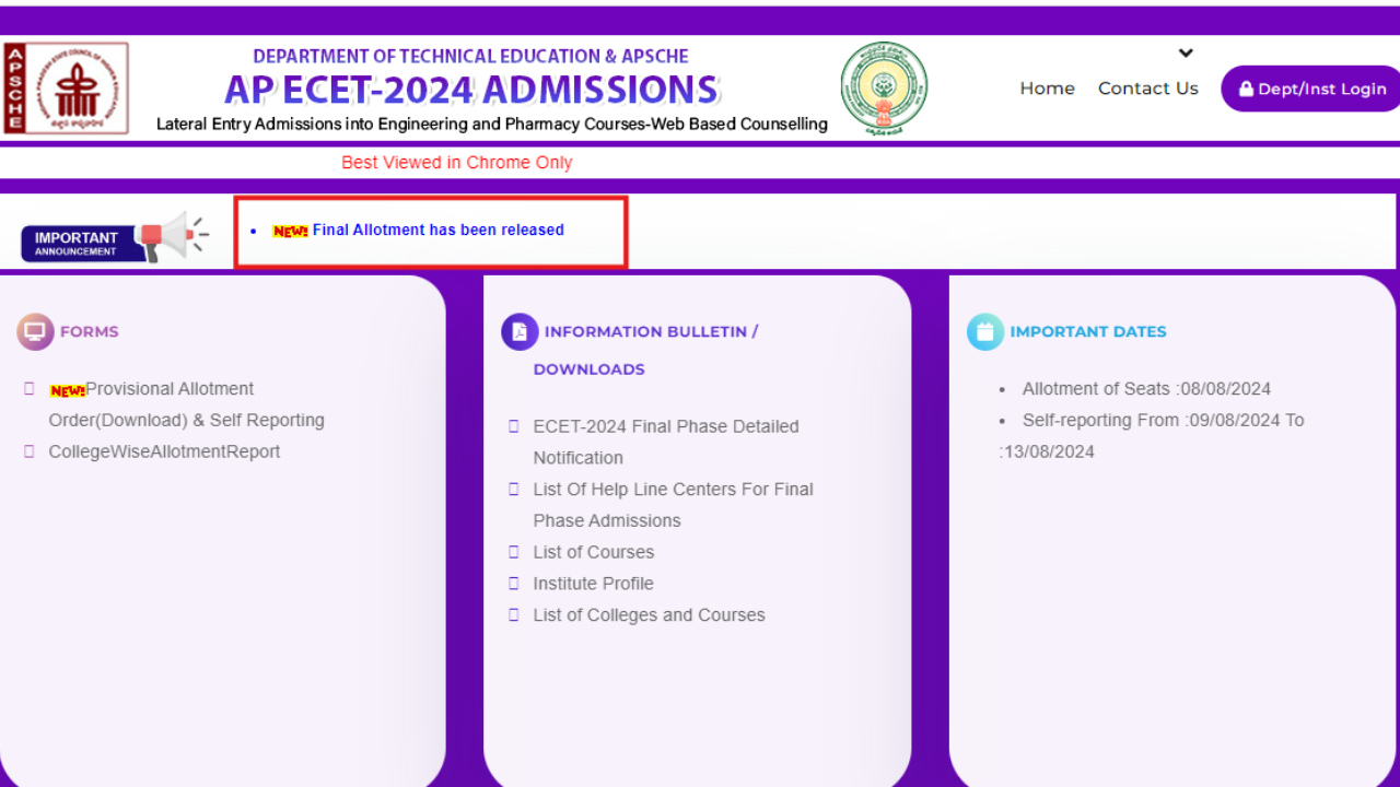 AP ECET 2024 final phase seat allotment released: Direct link to check