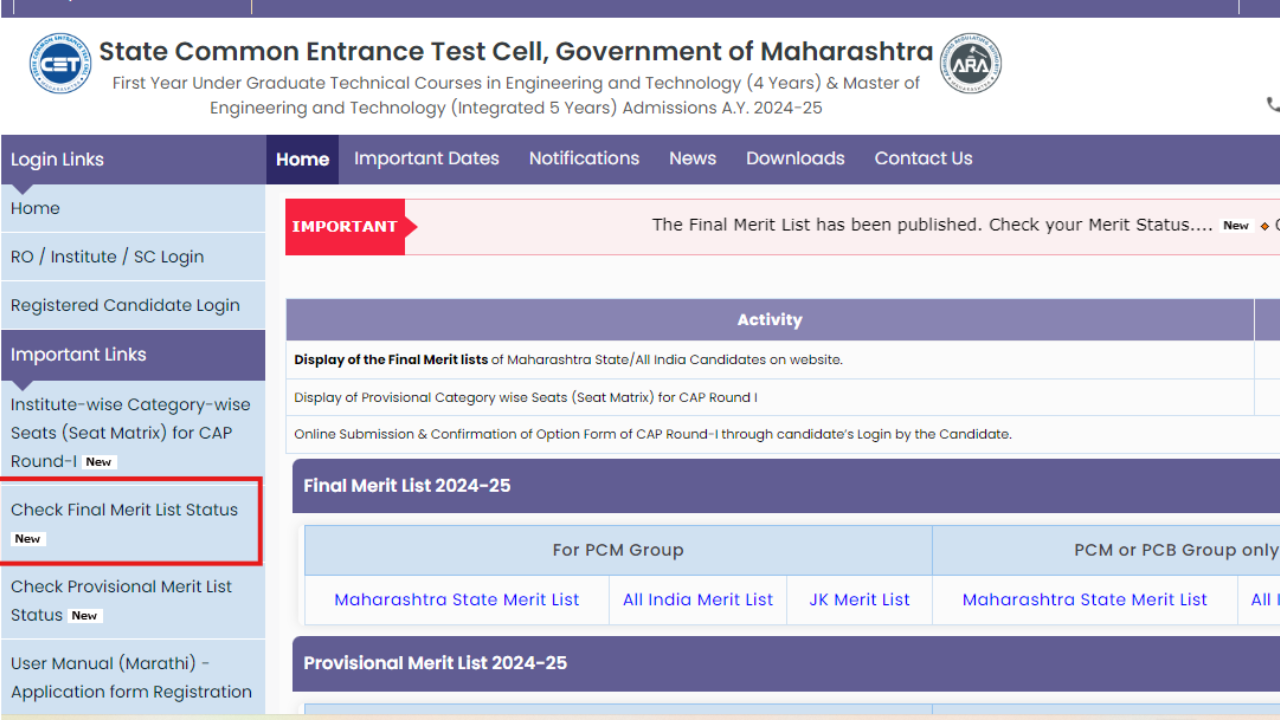 MHT CET final merit list released for B Tech programmes at fe2024.mahacet.org: Check direct link, candidates instructions here